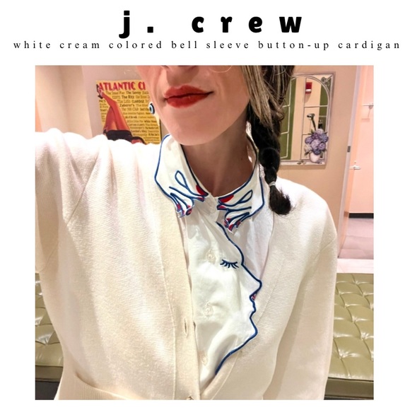 j. crew • white cream button up bell sleeve knit sweater cardigan - Picture 15 of 16